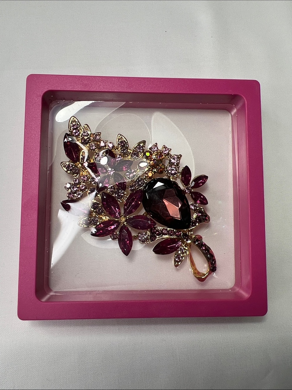 Pink Crystal Floral Brooch Pin - Women Jewelry